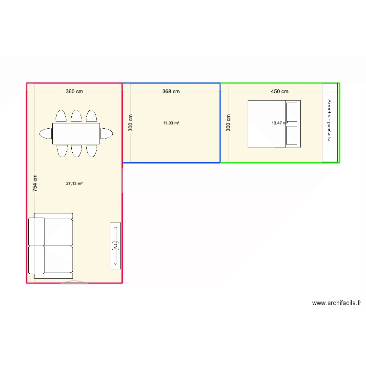 Projet maison. Plan de 3 pièces et 52 m2