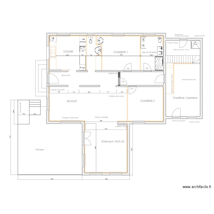 projet rdc. Plan de 1 pièce et 31 m2