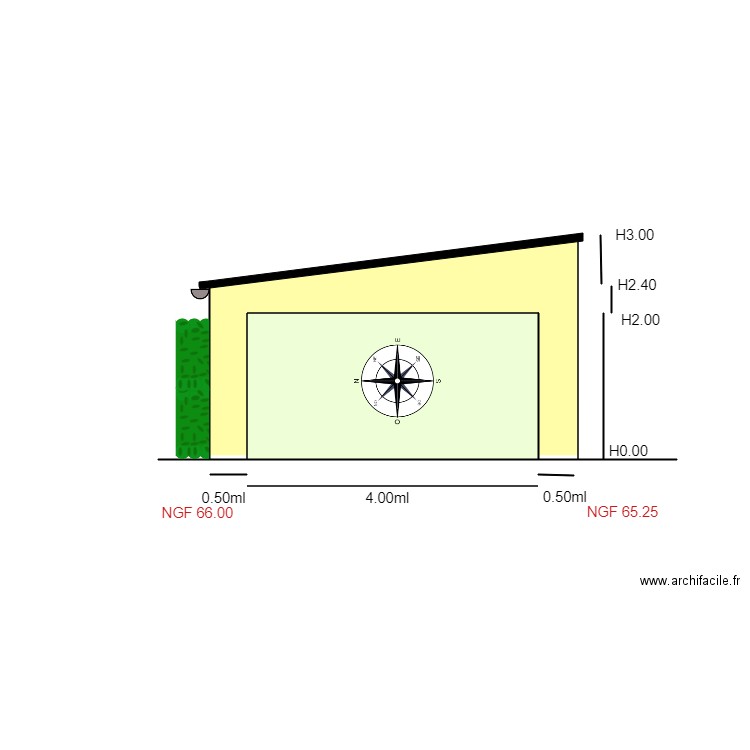 Facade Oest                       Misy. Plan de 1 pièce et 8 m2