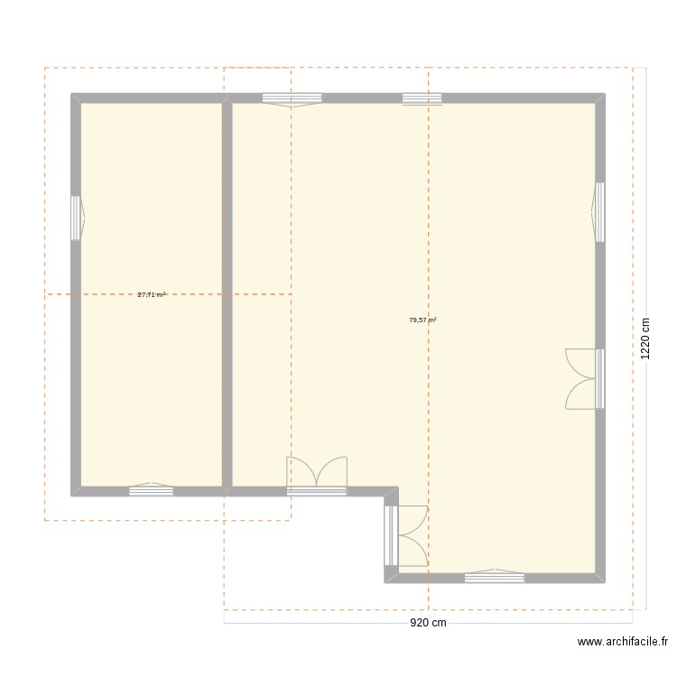 plan base. Plan de 2 pièces et 107 m2