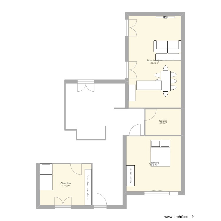 maison. Plan de 4 pièces et 57 m2