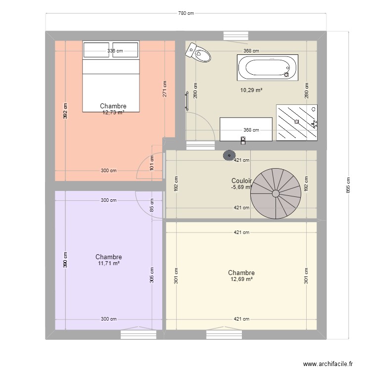 maison-etage1. Plan de 5 pièces et 56 m2