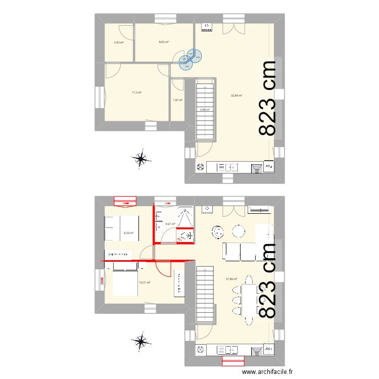 LARET - 1er étage futur _v1. Plan de 10 pièces et 120 m2