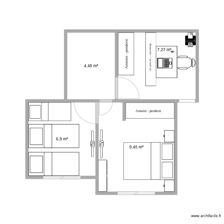 Chambre à coucher. Plan de 4 pièces et 28 m2