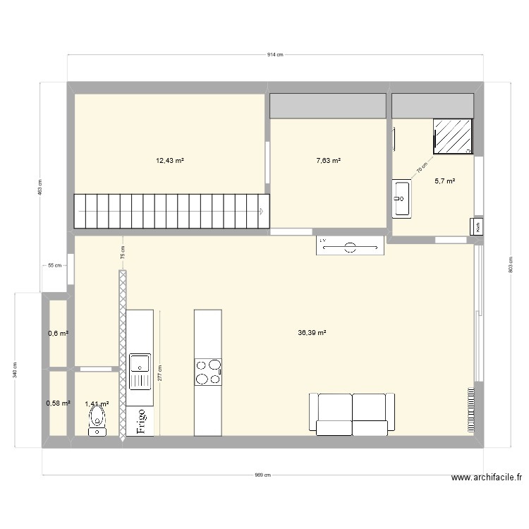 Garage Bièvres plan  1. Plan de 7 pièces et 65 m2