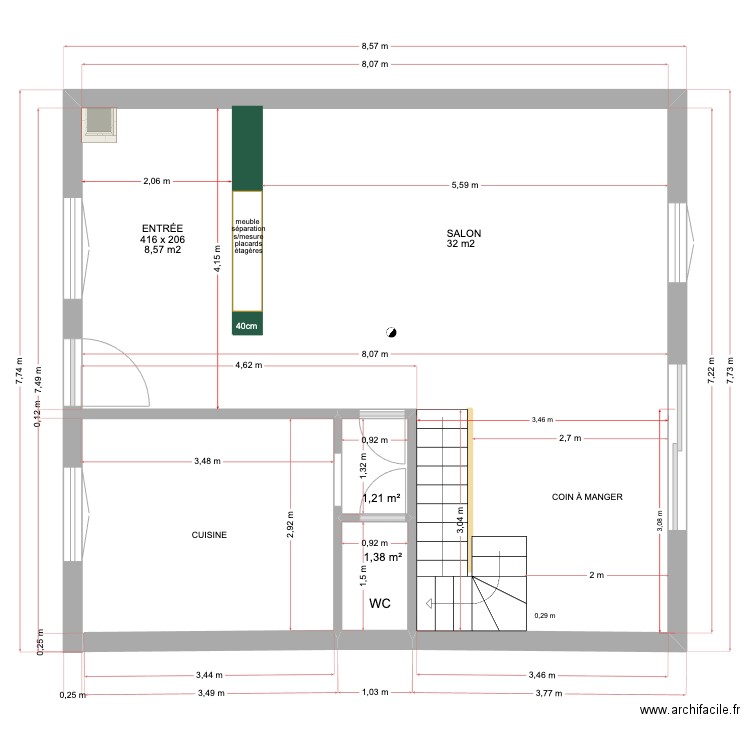 JOINVILLE PLAN MESURES RDC. Plan de 2 pièces et 3 m2