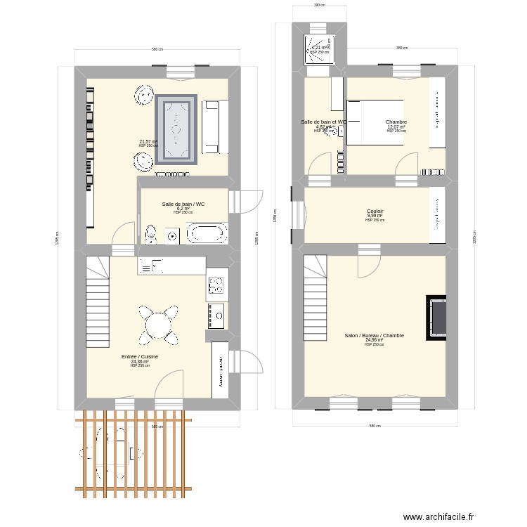 oues. Plan de 8 pièces et 105 m2