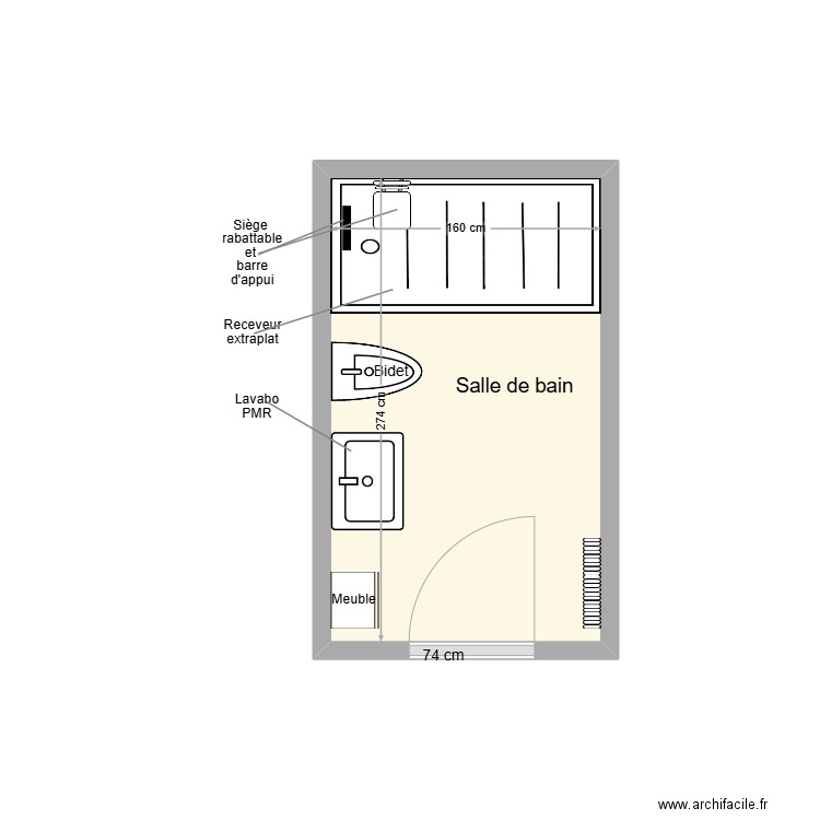 PAPY SDB Adaptation. Plan de 1 pièce et 4 m2