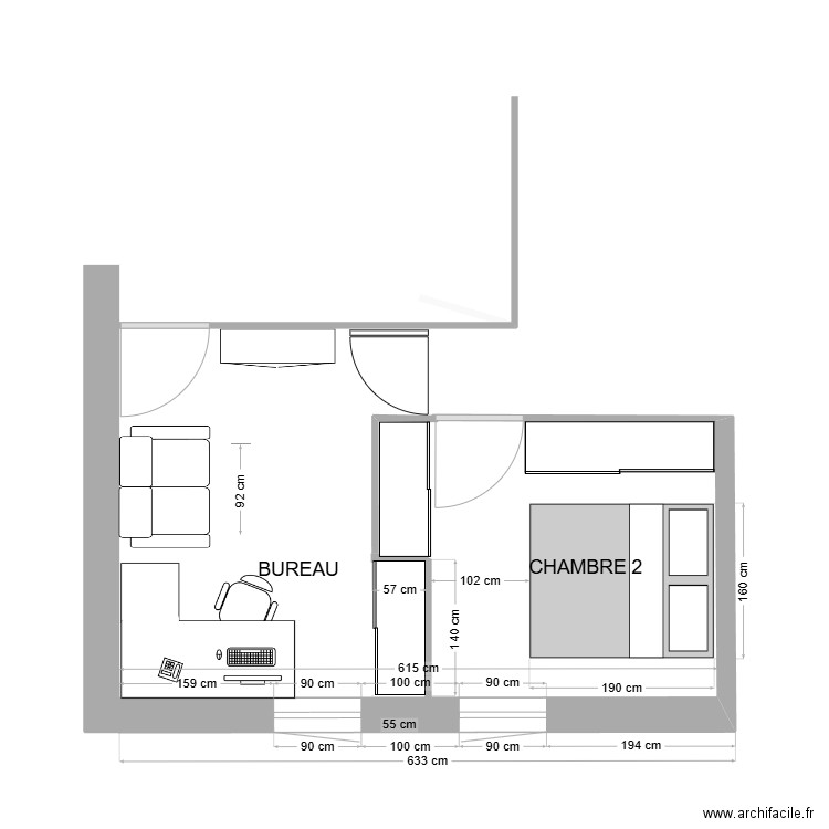 BUREAU en CH2 & CH3 version fauteuil convertible. Plan de 0 pièce et 0 m2