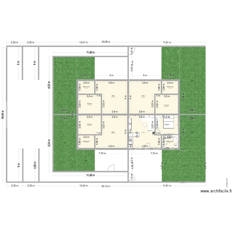 LOC PLEIN PIED. Plan de 12 pièces et 147 m2