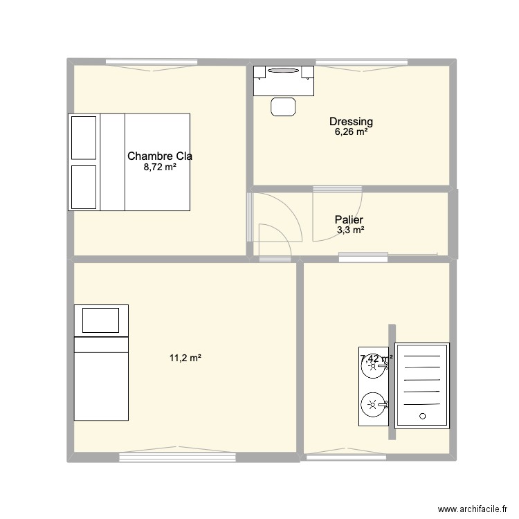 Etage . Plan de 5 pièces et 37 m2