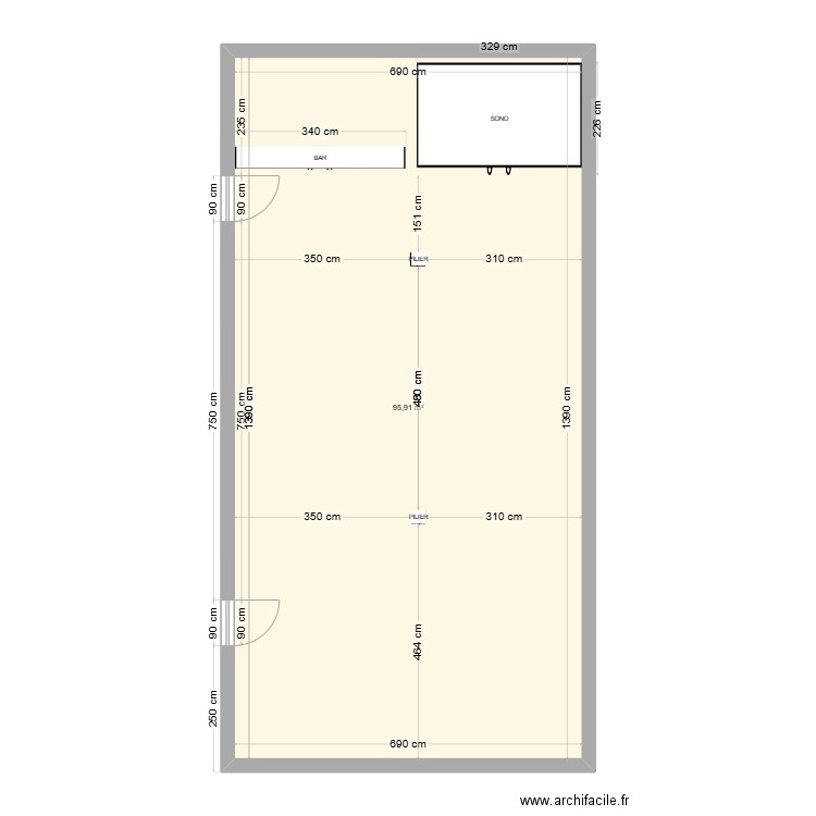 SALLE. Plan de 1 pièce et 96 m2