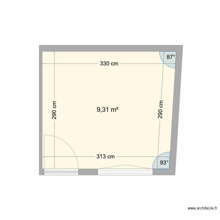 appartement. Plan de 1 pièce et 9 m2