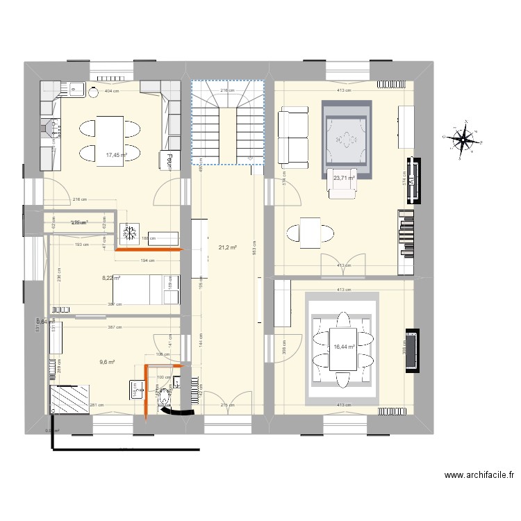 RDC Mouliherne - V3. Plan de 9 pièces et 100 m2