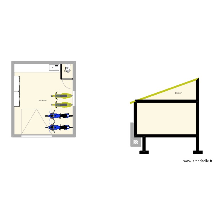 garage. Plan de 5 pièces et 41 m2