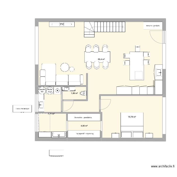 duplex. Plan de 5 pièces et 86 m2