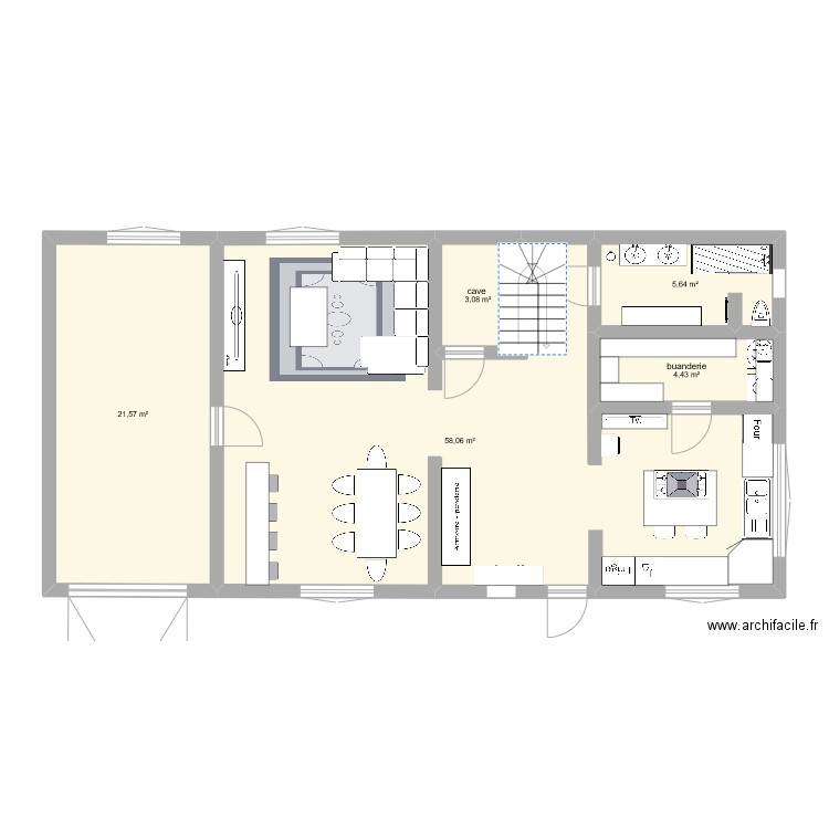 maison  RDC. Plan de 5 pièces et 93 m2