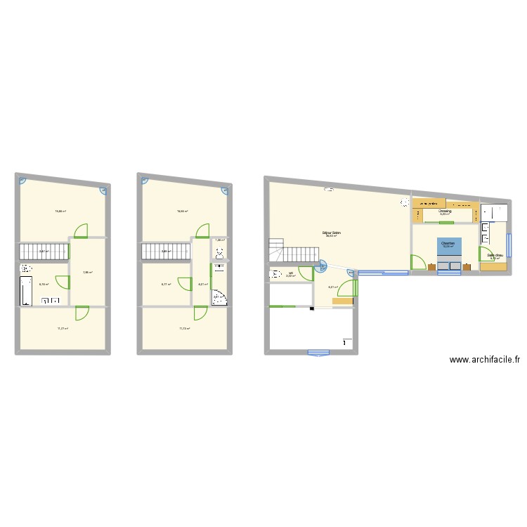 Projet 1. Plan de 18 pièces et 152 m2