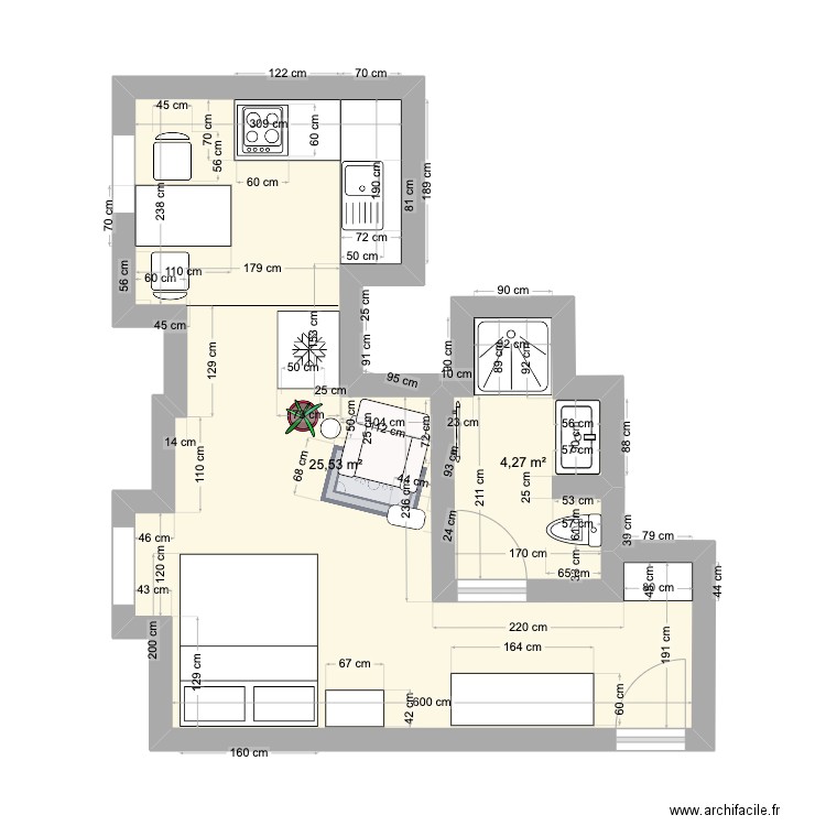 echasses. Plan de 2 pièces et 30 m2