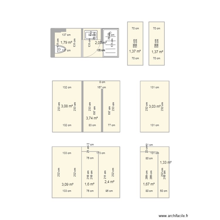 sdb haut. Plan de 12 pièces et 27 m2