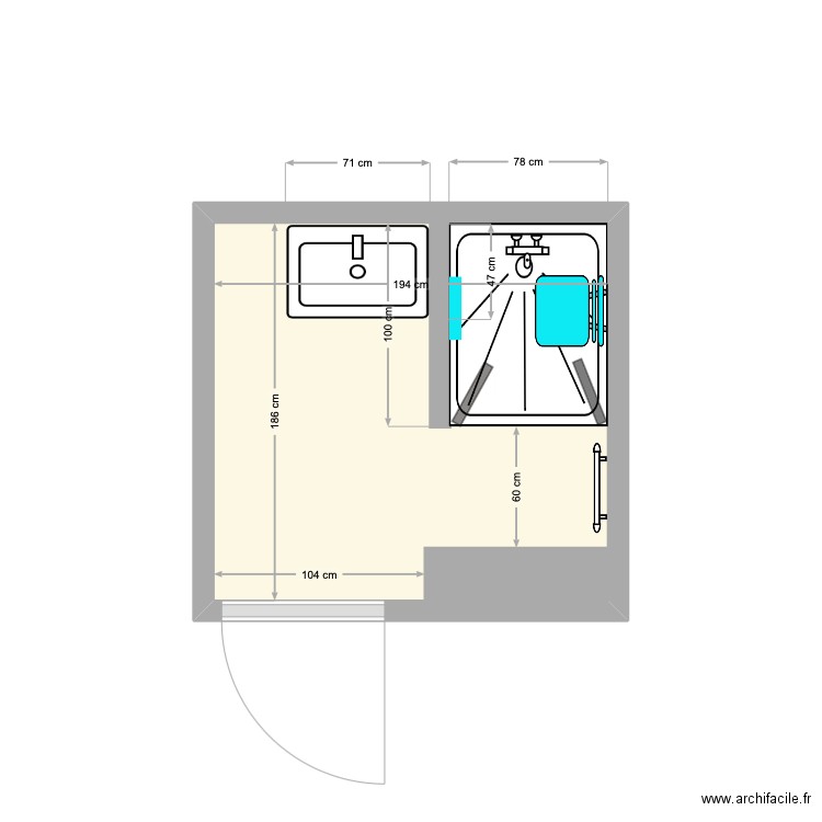 sdb jacq preco. Plan de 1 pièce et 4 m2