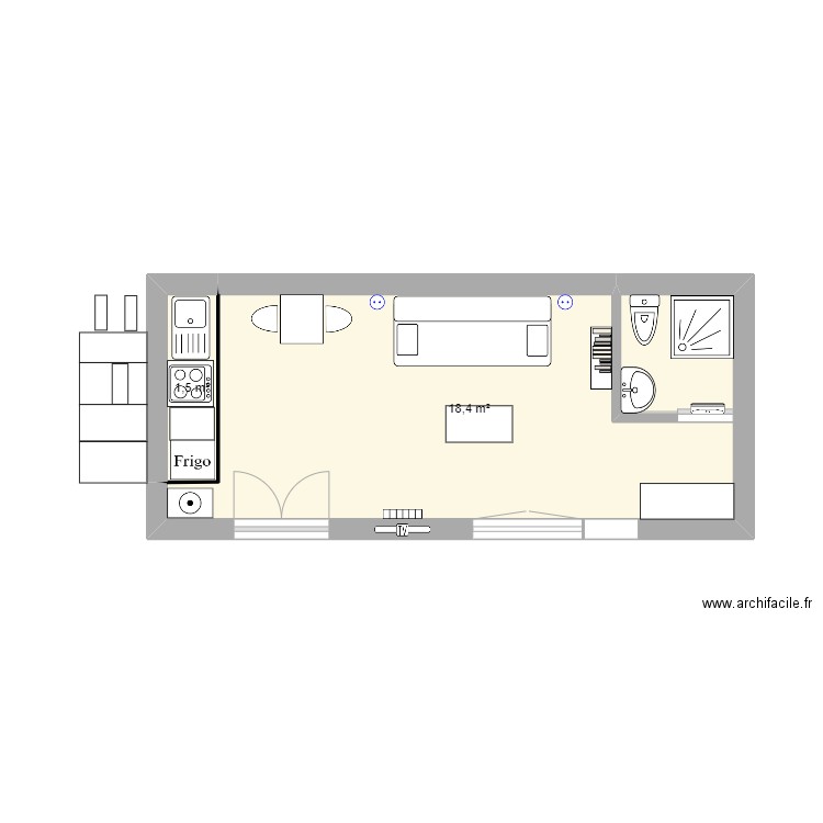 creation studio. Plan de 2 pièces et 20 m2