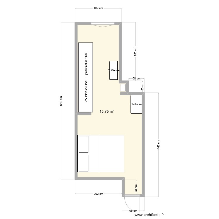 RDCHug. Plan de 1 pièce et 16 m2