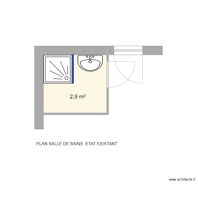 SALLE DE BAINS CAVIGLIOLI EXISTANT. Plan de 1 pièce et 3 m2