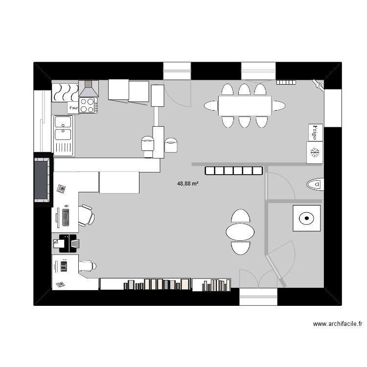 cuisine papa. Plan de 1 pièce et 49 m2