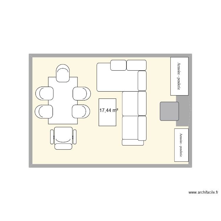 piece. Plan de 1 pièce et 17 m2