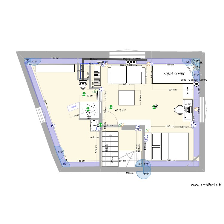 PLAN Irina 25nov2024. Plan de 2 pièces et 42 m2