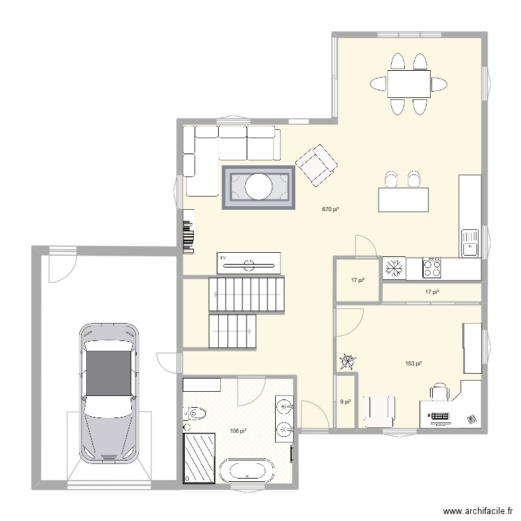 Plan 2d bonne copie. Plan de 6 pièces et 90 m2