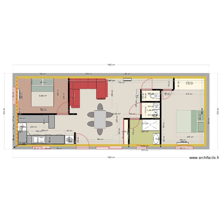 nouveau projet. Plan de 9 pièces et 60 m2