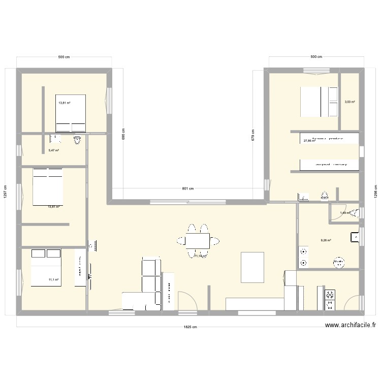 P-P. Plan de 9 pièces et 157 m2