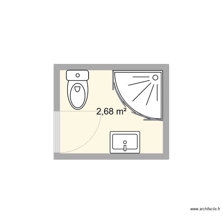 SdB rdc. Plan de 1 pièce et 3 m2