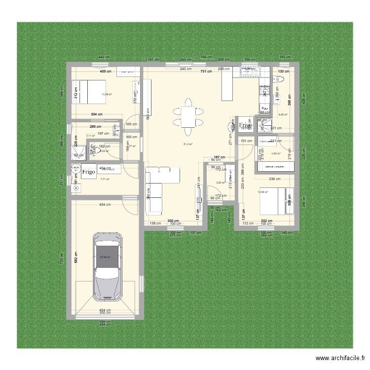 7: 105m2 avec 2 chambres +28m2 garage . Plan de 11 pièces et 135 m2