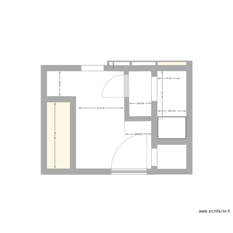 garde manger test. Plan de 2 pièces et 1 m2