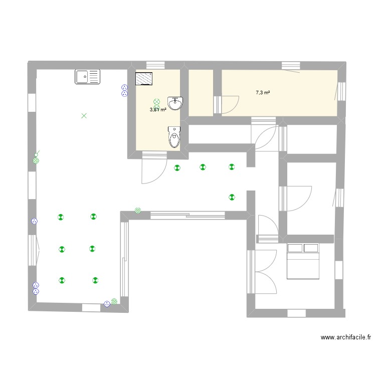 azerty. Plan de 2 pièces et 11 m2