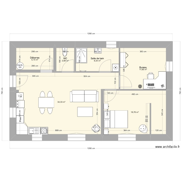 maison paille. Plan de 6 pièces et 77 m2