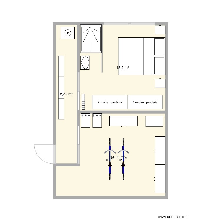 projet chambre garage. Plan de 3 pièces et 33 m2