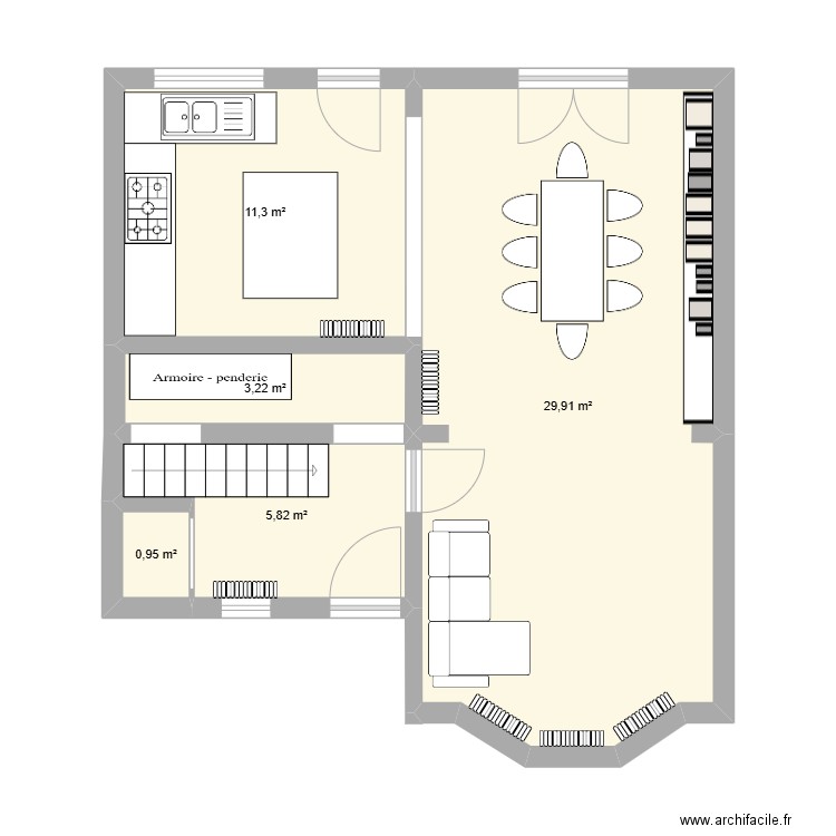 hyon rdc. Plan de 5 pièces et 51 m2