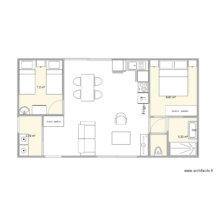 PROJET LOCATIF CAMPAGNE 55M2. Plan de 4 pièces et 23 m2