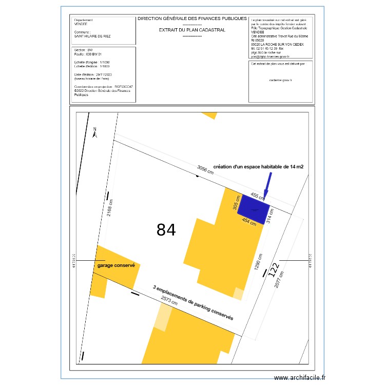 plan de masse avec côtes (1). Plan de 1 pièce et 14 m2