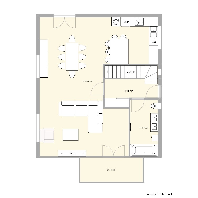 Maison Houssen RDC projet. Plan de 5 pièces et 73 m2