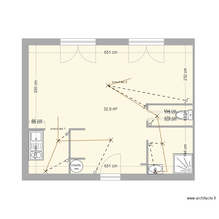 plan ecl finit . Plan de 1 pièce et 33 m2