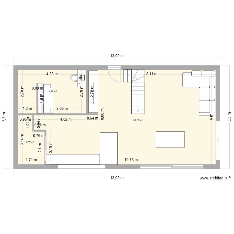 maison marilyne. Plan de 3 pièces et 74 m2