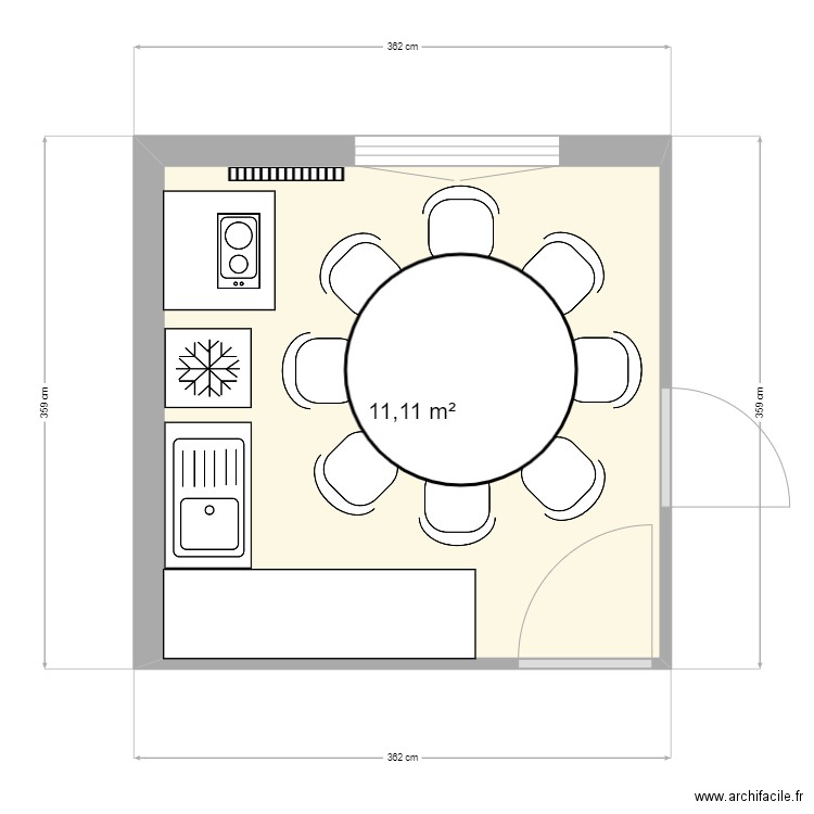 cuisine boulot actuelle. Plan de 1 pièce et 11 m2