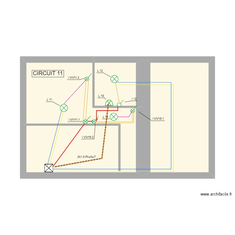 circuit 11. Plan de 3 pièces et 34 m2