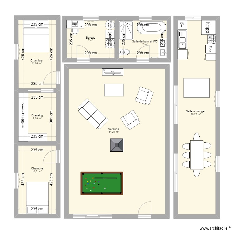 plan 1 container. Plan de 7 pièces et 124 m2