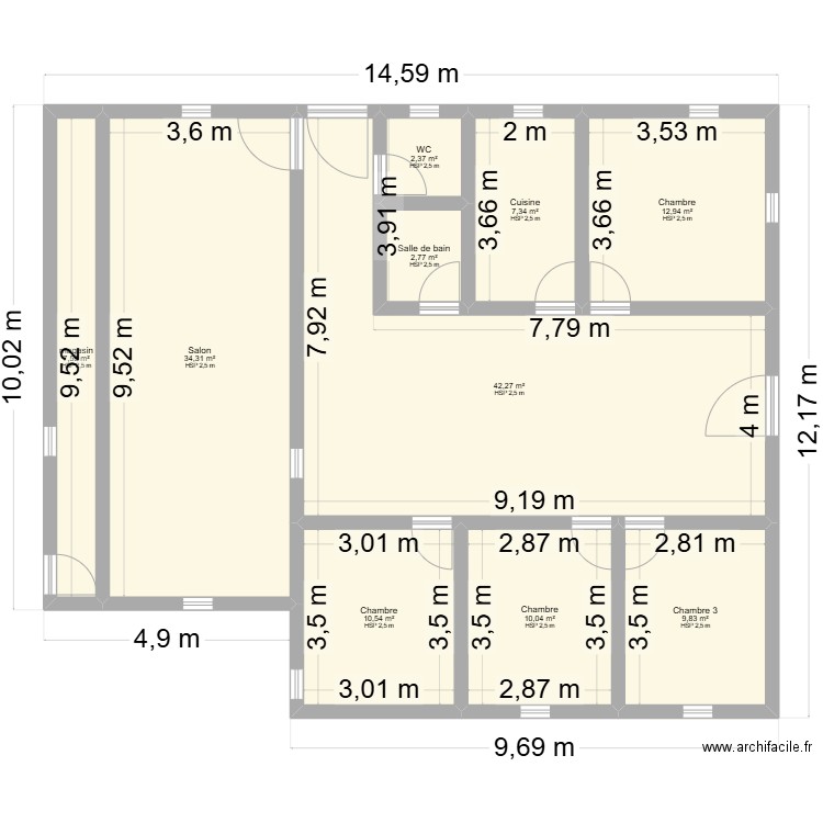 Plan maison. Plan de 10 pièces et 140 m2